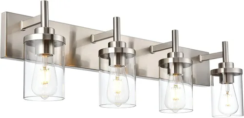 Miniatura 11 de Lámpara de tocador de baño sobre espejo, lámparas de pared de baño negras, iluminación moderna con pantalla de vidrio transparente, aplique de pared