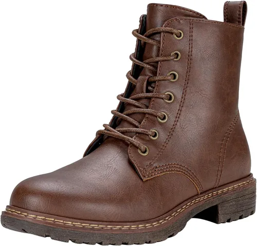 Miniatura 11 de Vepose - Botas de combate para mujer con puntera corta, cordones clásicos, tacón bajo, cremallera 9623
