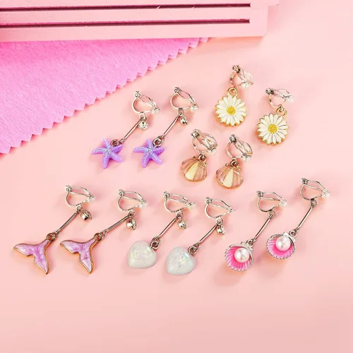 Miniatura 3 de PinkSheep Clip On Earrings for Little Girls Kids Jewelry 12 Pairs Gift for 4567910 Years Old Mermaid Flower Earring