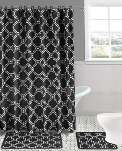 Miniatura 4 de Juego de 15 tapetes de baño para baño, cortina de ducha, diseño estampado de mariposa o peine de miel (color negro mariposa)