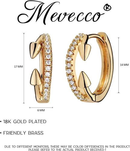 Miniatura 4 de Mevecco Aretes tipo huggie chapados en oro de 18 quilates, delicados aretes de aro de circonita cúbica blanca brillante con cuentas geométricas
