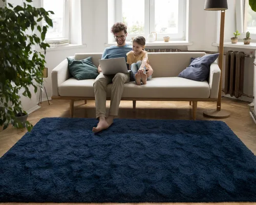 Miniatura 4 de Softlife Alfombra de Área para Dormitorio, Alfombras Peludas de Felpa Azul Marino Esponjosas para Sala de Estar para Niñas, Alfombra Suave y Difusa