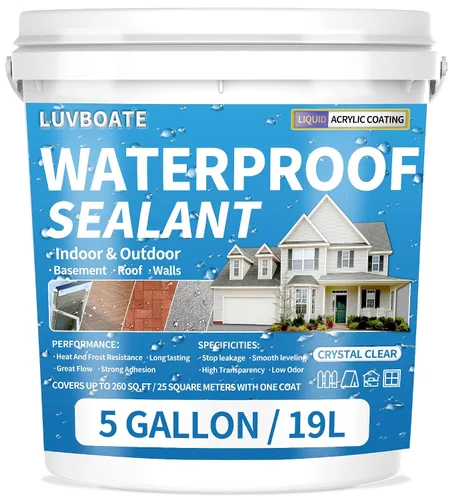 LUVBOATE - Sellador impermeable líquido transparente de 5 galones, revestimiento impermeable transparente a base de agua, invisible reparador de
