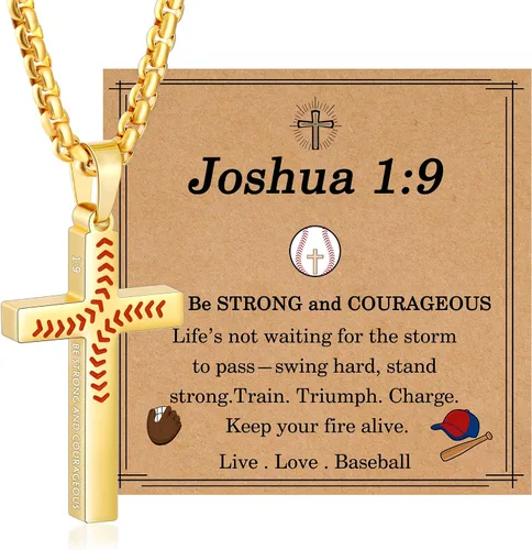 Miniatura 13 de Regalos de Pascua para niños y adolescentes, collares de cruz de béisbol para niños y hombres, de acero inoxidable que no destiñe, collar