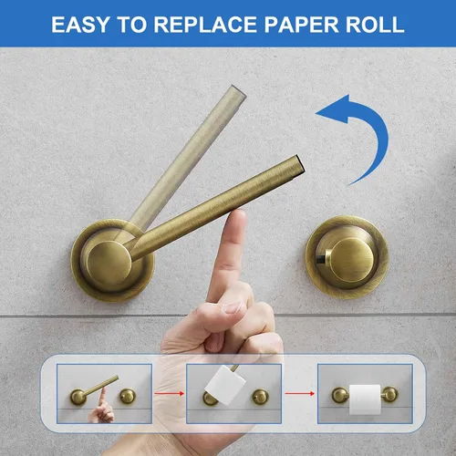 Miniatura 3 de RUMOSE Toilet Paper Roll Holder Bathroom Flexible Pivoting Tissue Handle on Wall Mounted Antique Brass Rustproof Toilet Tissue Roll Holder,Stainless