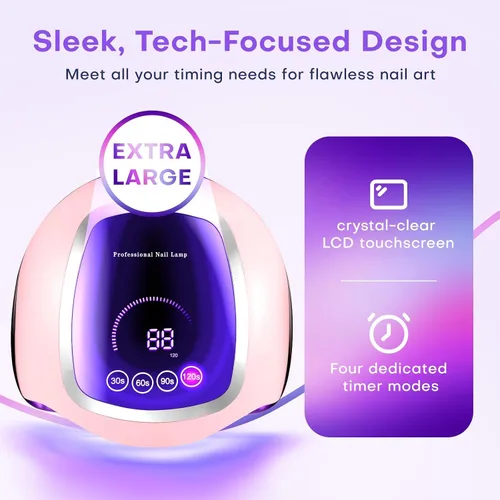 Miniatura 2 de Gugusure Lámpara de uñas LED UV, secador de uñas mejorado de 180 W para esmalte de gel con pantalla LCD, sensor automático y 4 ajustes