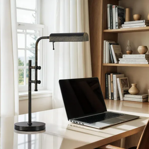 Miniatura 2 de VONLUCE Lámpara de escritorio rústica, lámpara de mesa de metal de estilo industrial ajustable, lámpara de lectura LED de 3 temperaturas