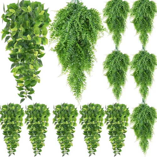Miniatura 10 de Hoteam 12 Piezas Plantas Colgantes Artificiales de 32 Pulgadas Enredaderas de Hiedra Falsa con Hojas Falsas Plantas Artificiales de Patio Vegetación