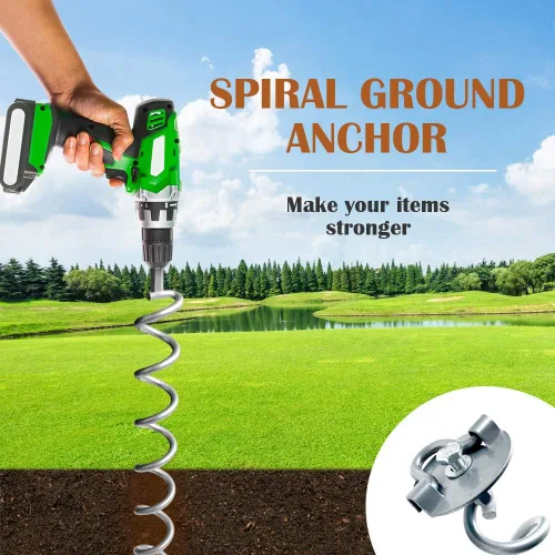 Miniatura 8 de MIXXIDEA Anclajes de Suelo de 17.5 Pulgadas con Tornillo, Kit de Anclajes de Tierra en Espiral de Metal, Estaca en Espiral de Anillo Plegable