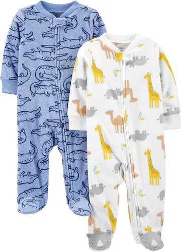 Simple Joys by Carter's Paquete de 2 pijamas de forro polar con pies para bebés varones, para dormir y jugar, pijamas para bebés y niños pequeños