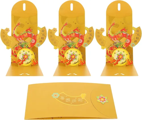 Miniatura 11 de Vaguelly Sobres rojos de año nuevo 3D 2024, 4 unidades, loto chino, carácter, año del dragón, Fengshui, Fortuna, sobre Hong Bao Lucky Money Red As