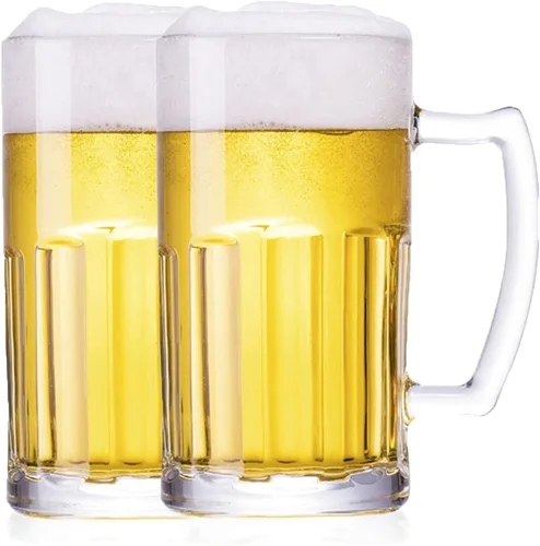 Miniatura 10 de Paquete de 2 tazas de cerveza pesadas, vasos de cerveza grandes con asa, jarras de vidrio de 14 onzas, juego de vasos de cerveza clásicos