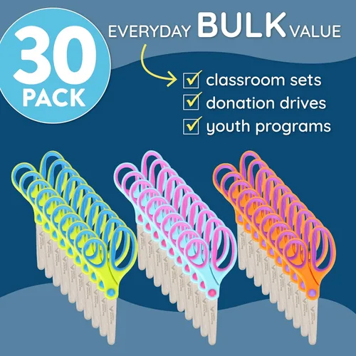 Miniatura 5 de Blue Summit Supplies Paquete de 30 tijeras para niños a granel con agarre cómodo, tijeras a granel para aula y escuela, punta roma para seguridad