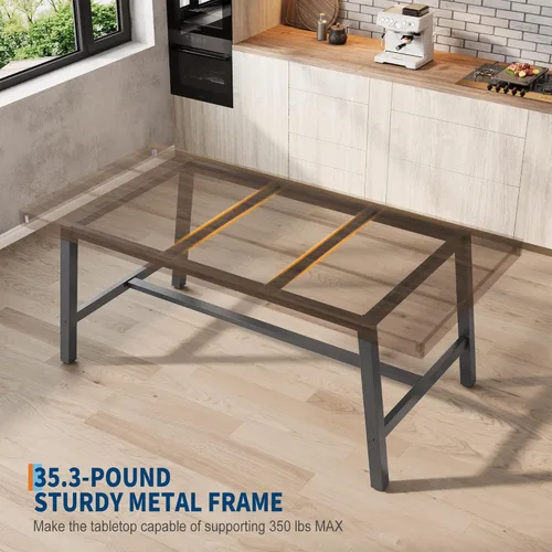 Miniatura 7 de GarveeHome Mesa de comedor industrial para 4-6 personas, mesa de cocina de madera de 63 pulgadas de largo con marco de metal resistente y acabado