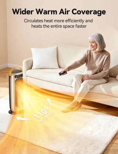 Miniatura 5 de Calentador de espacio, calentadores eléctricos de cerámica PTC de 1500 W para uso en interiores con control remoto, calentador de habitación de 4