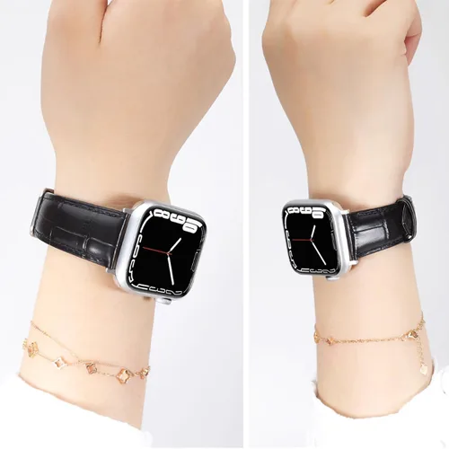 Miniatura 6 de Correa de cuero genuino compatible con Apple Watch Band de 1.496 in 1.575 in 1.614 in 1.654 in 1.732 in 1.772 in 1.811 in 1.929 in, mujeres