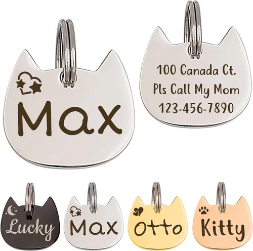 Etiquetas de identificación para mascotas Anavia en forma de cabeza de gato y pez, etiqueta de nombre para gatos personalizada con diseño de icono