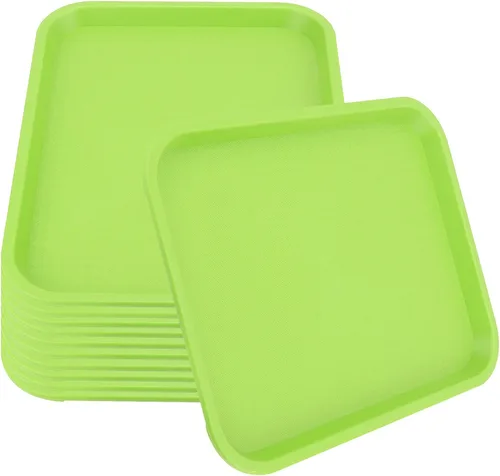 Miniatura 5 de MUKCHAP Paquete de 12 bandejas para servir comida rápida, bandeja rectangular de plástico de 10 x 14 pulgadas, color verde