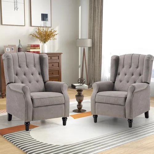 Miniatura 11 de CANMOV Silla Reclinable de Empuje hacia Atrás, Silla Decorativa, Sillón Reclinable de Mediados de Siglo con Respaldo Alto, Silla Reclinable de Tela