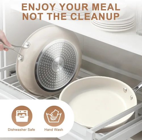 Miniatura 9 de Sartén antiadherente de cerámica de 10.25 pulgadas, sin PFAS, no tóxica, apta para horno e inducción, utensilio de cocina de aluminio con mango