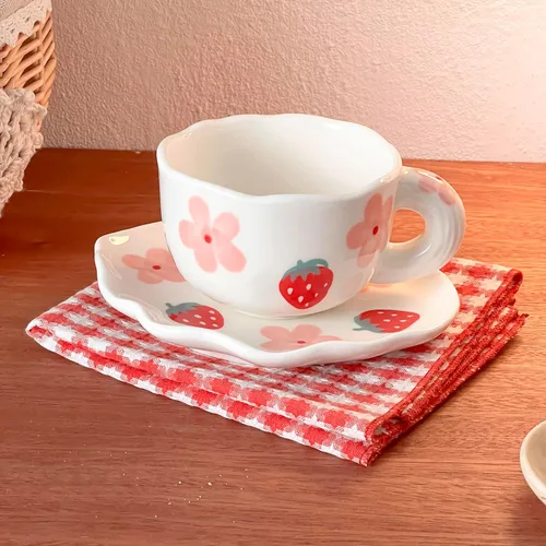 Miniatura 14 de Noviko Taza de Cerámica a Cuadros Juego de Taza de Té y Platillo de 10 onzas