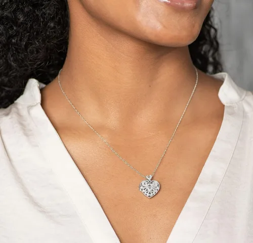 Miniatura 2 de Boston Bay Diamonds .925 Sterling Silver 110 Cttw Diamond Studded Filigree Heart Locket and Oval Shaped Flower Locket Fashion Pendant on 18 Rope