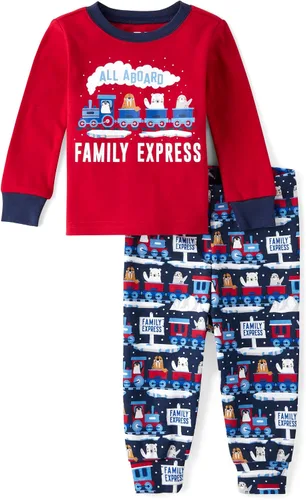 Miniatura 11 de The Children's Place - Conjunto de pijama de manga larga con botones para bebé niño, ajustado, 100% algodón, 2 piezas