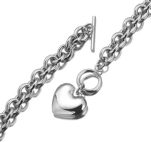 Miniatura 4 de Juego de collar y pulsera con dije de corazón, collar y cadena de acero inoxidable dorado y plateado con dije de corazón con cierre de palanca
