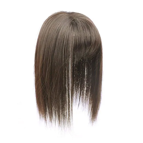 RemeeHi - Peluca sintética de aspecto natural con clip y flecos 3D para cabello fino, 14 pulgadas, color marrón claro