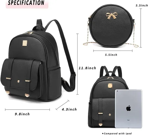 Miniatura 4 de MACCINELO Linda mochila de cuero para mujer, mochila pequeña con lazo para regalo de niñas, bolsa de hombro para mujer, 3