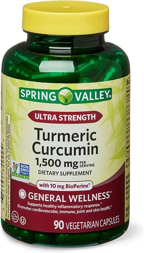 Spring Health - Juego de 2 curcumina de cúrcuma ultra fuerte Spring Valley de 1,500 mg, 90 cápsulas + tu guía de vitaminas, 1.0 unidades