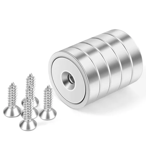 Miniatura 12 de Neosmuk Imanes con Tornillos, Imán de Disco de Neodimio Fuerte de 130 libras con Agujeros en el Centro, Imán de Copa con Orificio de Montaje