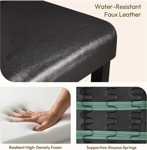 Miniatura 5 de Yaheetech Juego de 2 sillas de comedor tapizadas Parsons de cuero modernas con respaldo alto y patas de madera maciza, para comedor, sala de estar