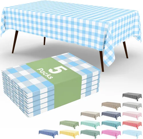 Miniatura 39 de Smiry Paquete de 3 Manteles Desechables de Cuadros Gingham Color Caqui - 54" x 72" Mantel de Plástico de Servicio Pesado, Cubiertas de Mesa