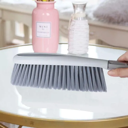 Miniatura 2 de Escoba de mano, plumero grande de 14 pulgadas, cepillo de cerdas de plástico ligeramente rígido con mango largo, barrido para muebles, piso, banco