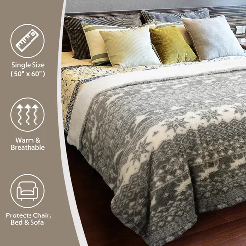 Miniatura 3 de Manta de sherpa gris, súper suave, cálida, cómoda, con copos de nieve, manta reversible esponjosa, manta temática de vacaciones (50 x 60 pulgadas)