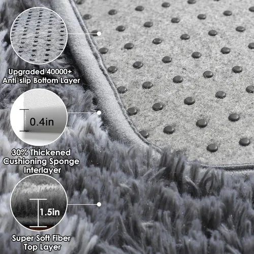 Miniatura 5 de ONASAR Alfombras de área para sala de estar y dormitorio, alfombra esponjosa lavable de 5x8 pies gris y blanca, alfombra de piso suave, afelpada