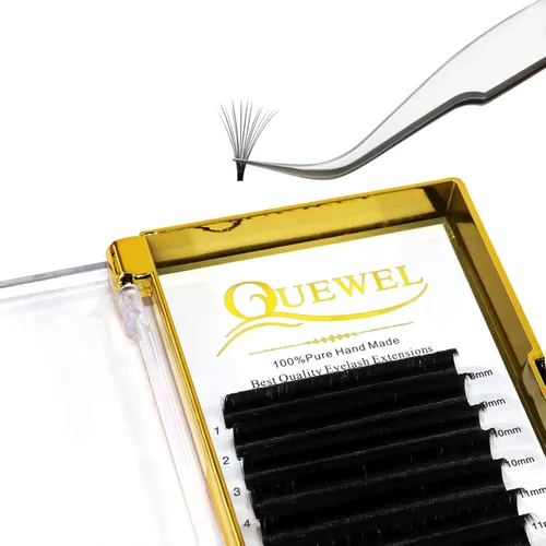 Miniatura 18 de QUEWEL - Extensiones de pestañas de abanico fácil 0.07mm, rizado C, extensiones de pestañas de 8-15mm, bandejas de pestañas mixtas, mate negro