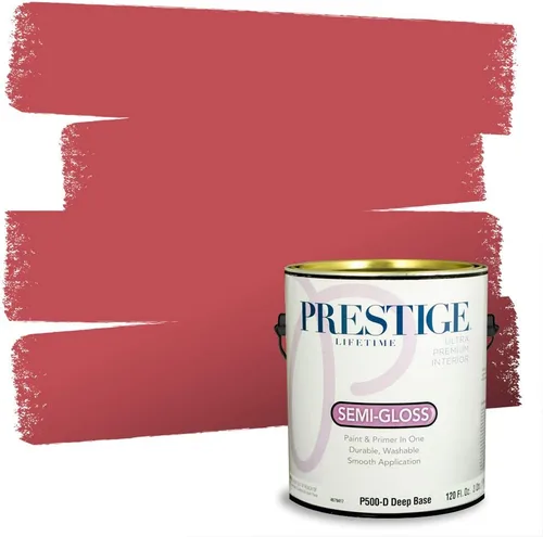 Miniatura 55 de Prestige Paints E100-T-SW6591 Pintura exterior e imprimación en uno, 1 galón, plano, combinación comparable de Sherwin Williams Amaryllis, 1 galón