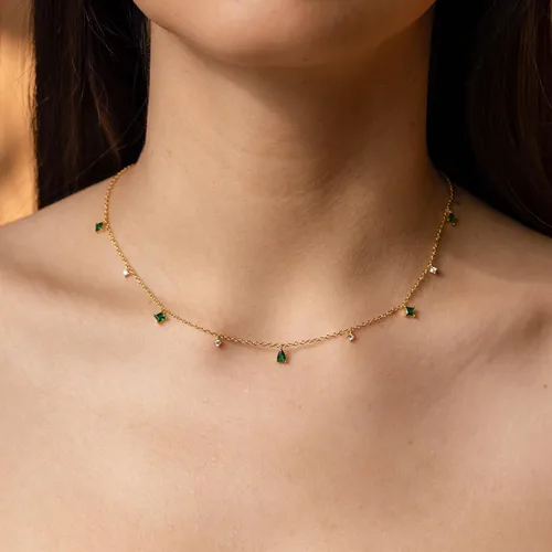 Miniatura 4 de Delicado collar de oro para mujer, chapado en oro con circonita cúbica gota satélite collar de cadena para mujer