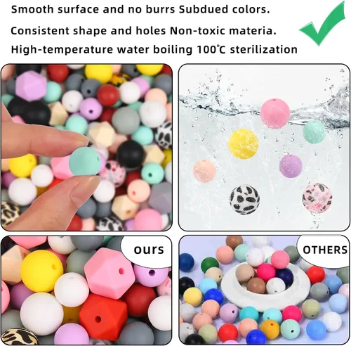 Miniatura 4 de CZWZ Juego de 141 cuentas de silicona para hacer llaveros de 0.59 pulgadas, 0.47 pulgadas, redondas, 0.554 pulgadas, 0.555 pulgadas, cuentas sueltas