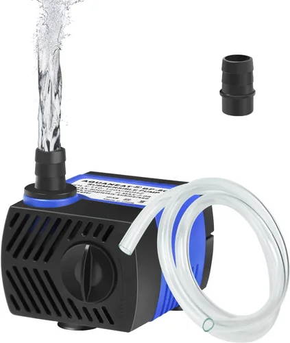 AQUANEAT Pequeña bomba de fuente, bomba de agua sumergible mini de 80 GPH con tubo de 3.3 pies, para acuario, fuente de agua para mascotas, cultivos