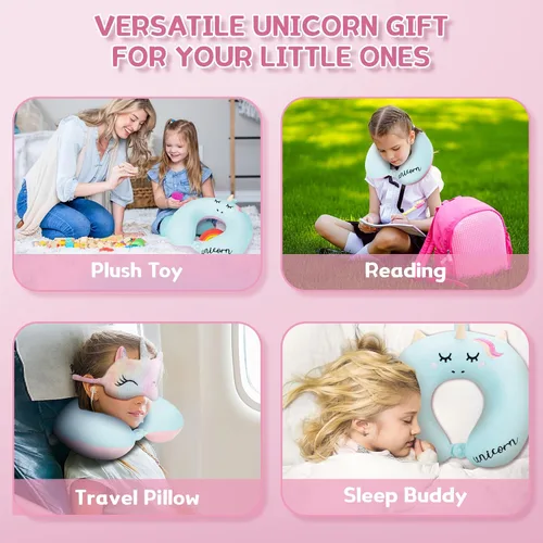 Miniatura 6 de Almohada de cuello para niños pequeños, almohada de cuello de viaje para niños para viajar con máscara para los ojos, artículos esenciales de viaje