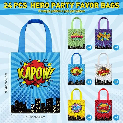 Miniatura 2 de Photect 24 bolsas de recuerdo de fiesta de héroe con temática de héroe, decoraciones de fiesta de cumpleaños, no tejidas, reutilizables, bolsa