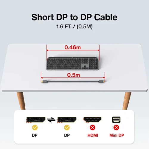 Miniatura 2 de Cable DisplayPort de 1.6 pies, IVANKY DP Cable de 0.5 m, Cable DP corto para monitor de juegos, TV, PC, computador portátil y más, 4K@60Hz