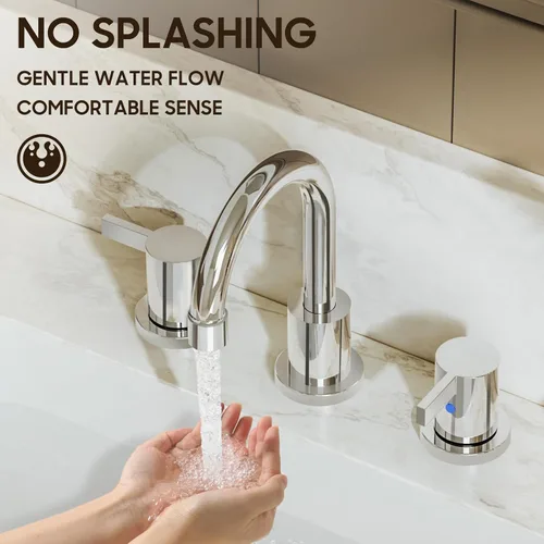 Miniatura 7 de Phiestina Grifo de baño cromado extendido de 8 pulgadas con 3 orificios, grifo de tocador de baño de 2 manijas con desagüe emergente de metal