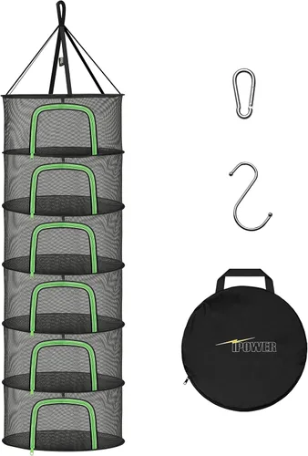 Miniatura 12 de iPower Red de secado plegable de malla para hierbas de 2 pies y 6 capas con cremalleras, anillo resistente para plantas hidropónicas, bolsa