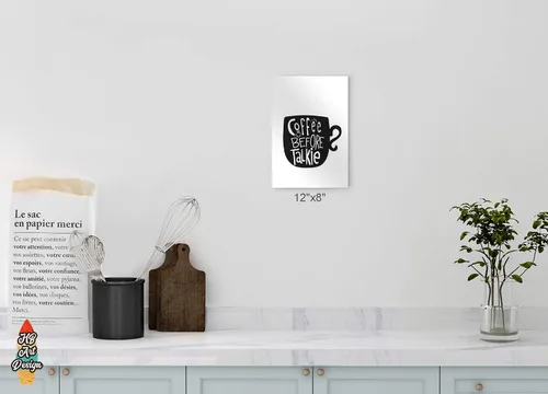 Miniatura 5 de HB Art Design Taza de café antes de talkie en blanco y negro con impresión de metal, arte de pared, decoración de cafetería, decoración de pared