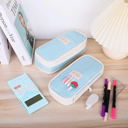 Miniatura 6 de iSuperb Estuche plegable para lápices con cremallera de gran capacidad, bolsa de lona estética, compartimentos para organizar artículos