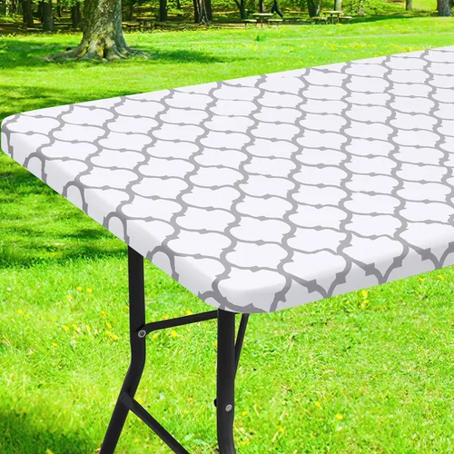 Miniatura 30 de Smiry Mantel cuadrado para mesa de pícnic, manteles de camping impermeables elásticos ajustables, protector de mantel de vinilo con respaldo de Gris